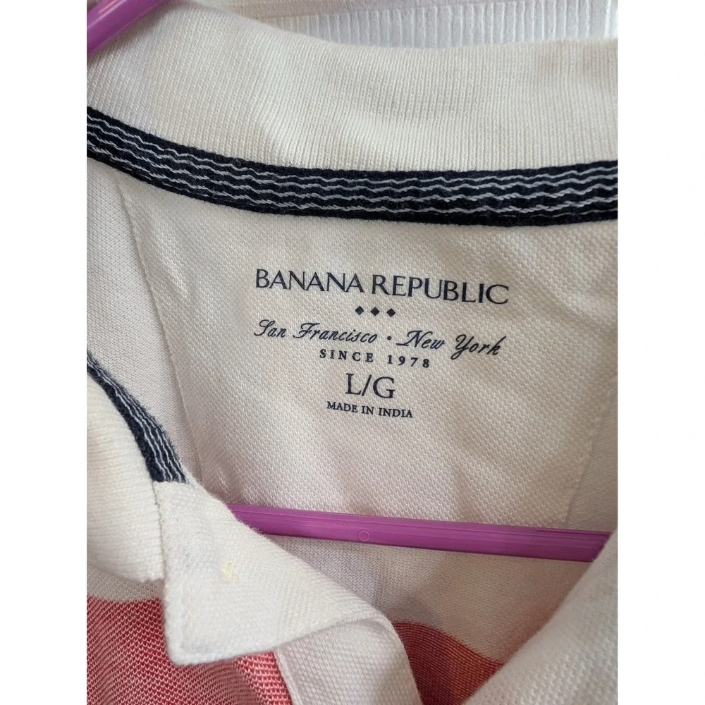 Banana Republic Polo Shirt Mens White Pink Grey‎ Colorblock Striped - Size L